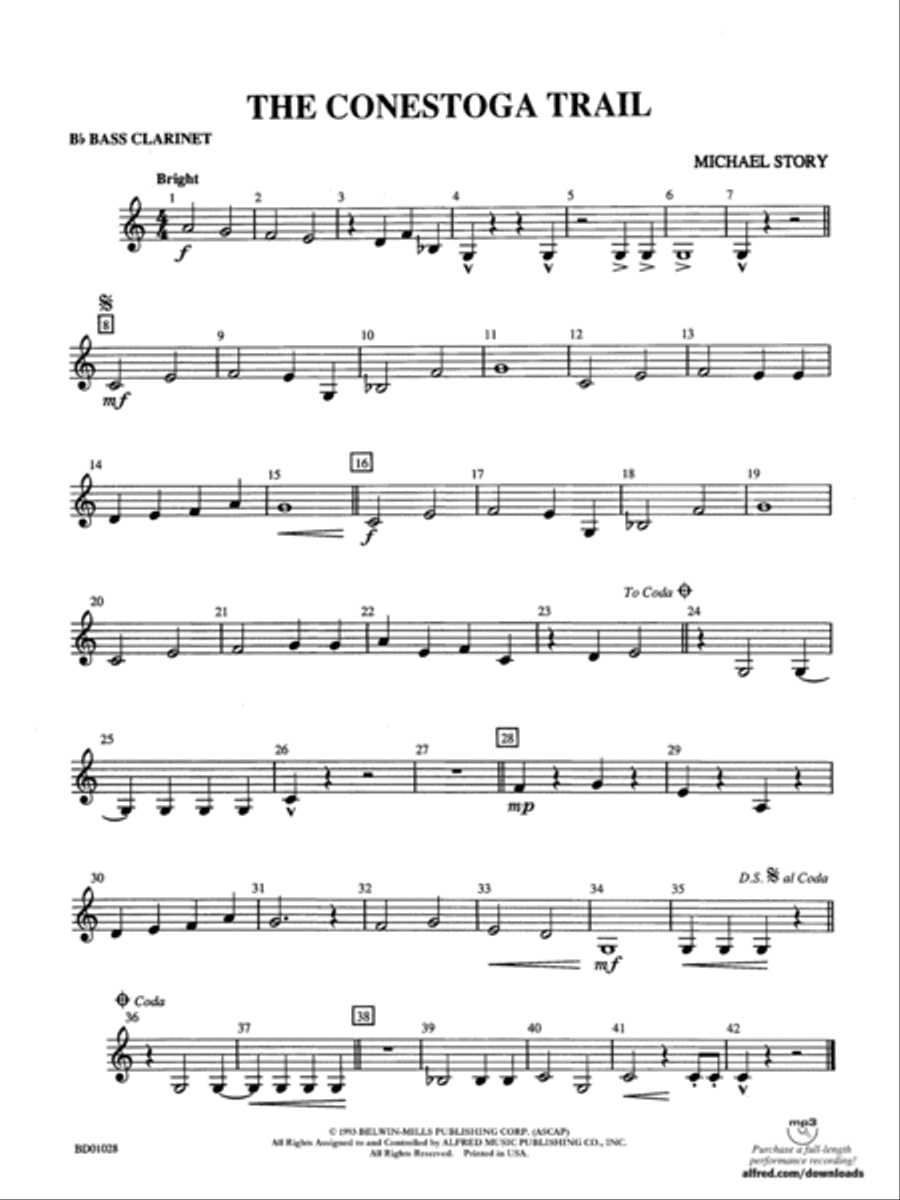 The Conestoga Trail: B-flat Bass Clarinet Concert Band scores gallery preview page 1