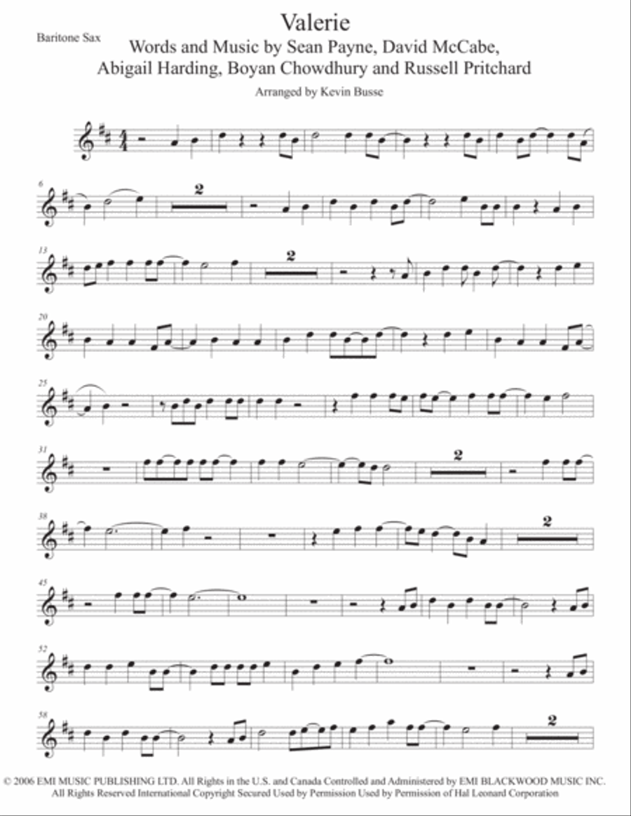 Valerie Baritone Saxophone scores gallery preview page 1