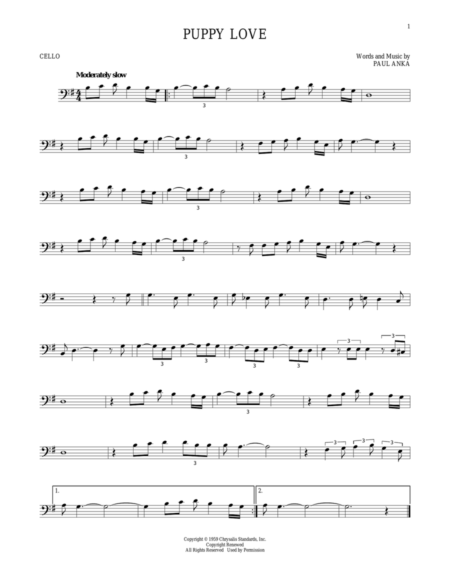 Puppy Love Puppy Love Cello Solo scores gallery preview page 1