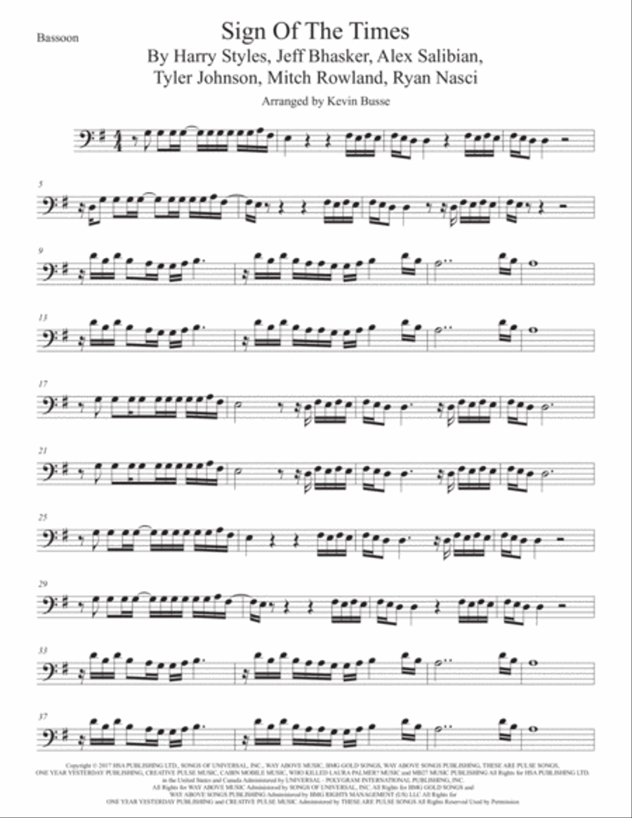 Sign Of The Times Bassoon Solo scores gallery preview page 1