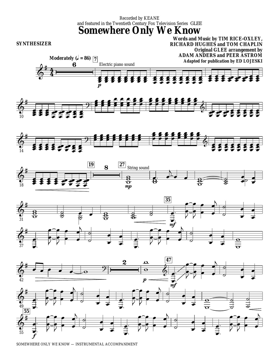 Somewhere Only We Know - Synthesizer Choir scores gallery preview page 1