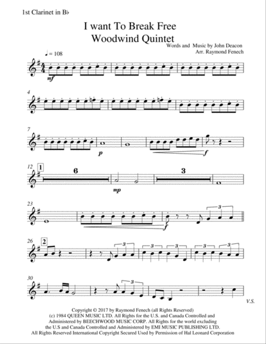 I Want To Break Free Woodwind Quintet scores gallery preview page 4