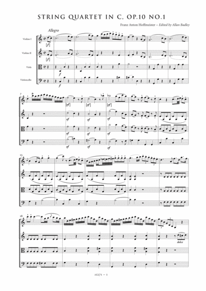 String Quartet in C major, Op. 10, No. 1 (score and parts)