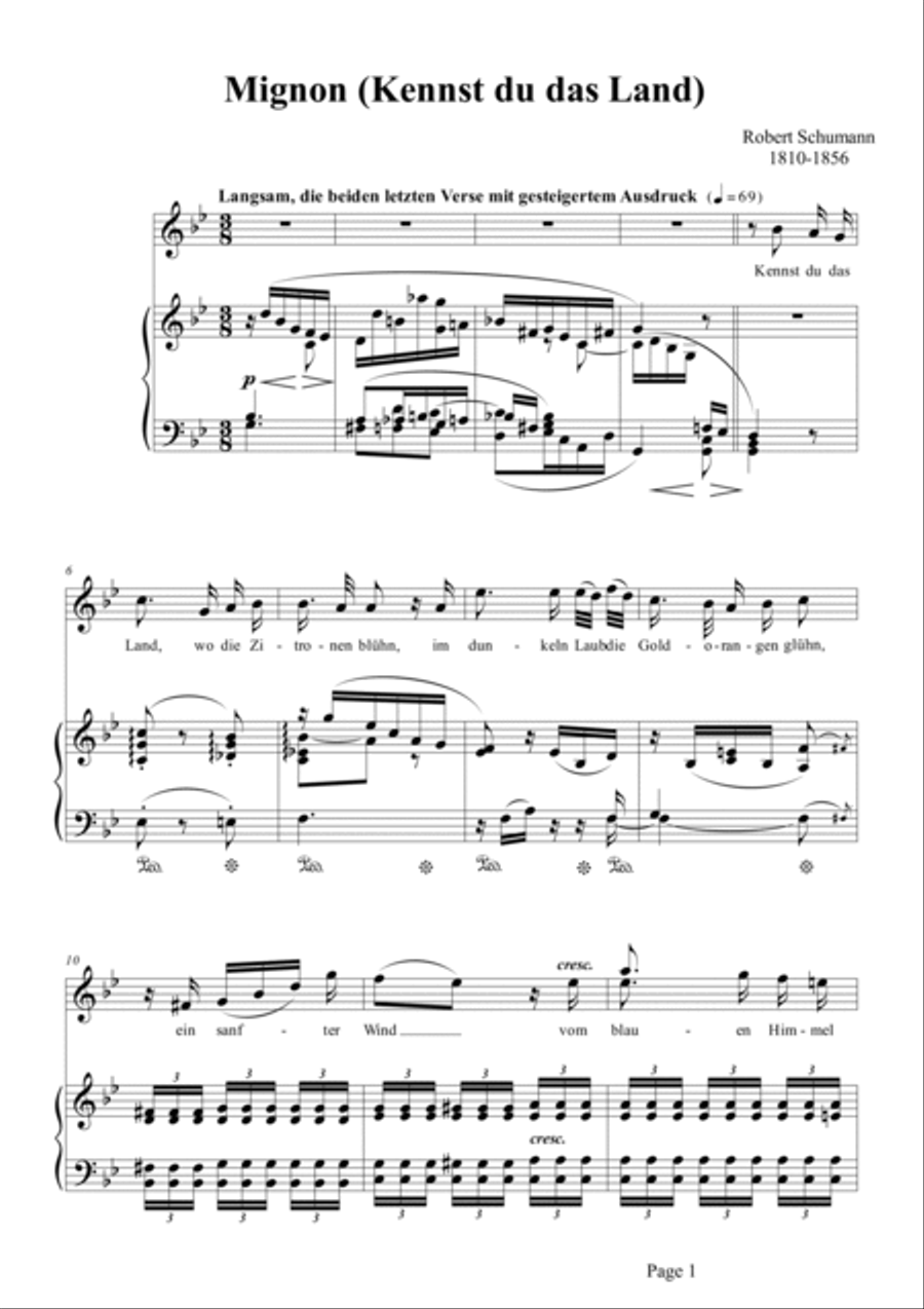 Schumann-Mignon(Kennst du das Land),Op.98a No.1 in g minor Voice scores gallery preview page 2