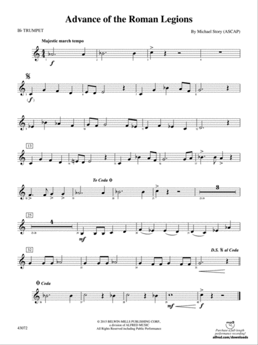 Advance of the Roman Legions: 1st B-flat Trumpet Concert Band scores gallery preview page 1