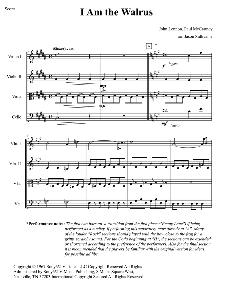 I Am The Walrus String Quartet scores gallery preview page 1