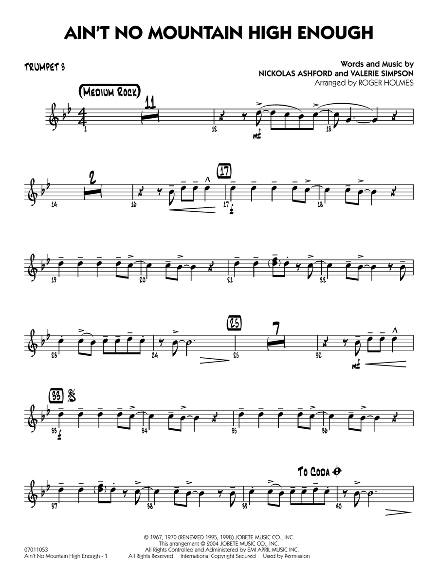 Ain't No Mountain High Enough (arr. Holmes) - Trumpet 3
