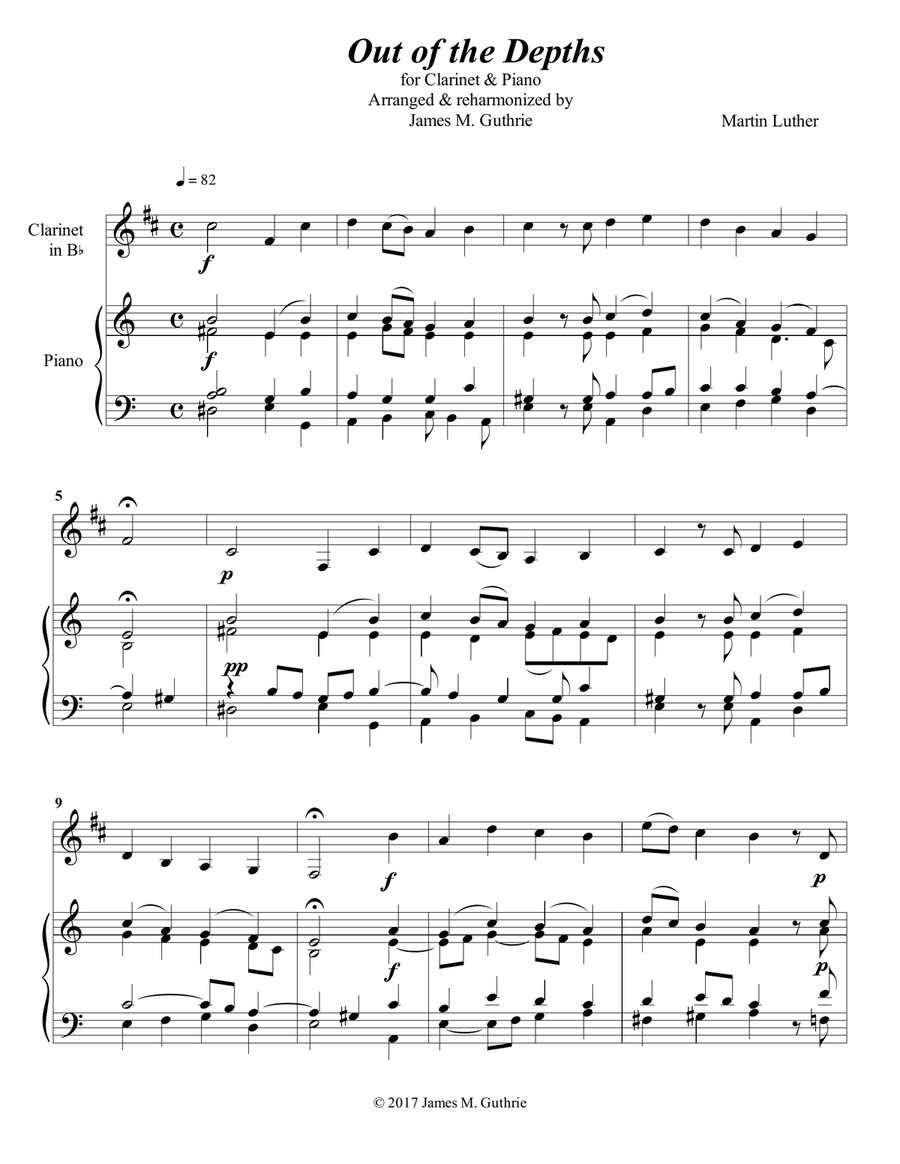 Luther: Out of the Depths for Clarinet & Piano B-Flat Clarinet scores gallery preview page 1
