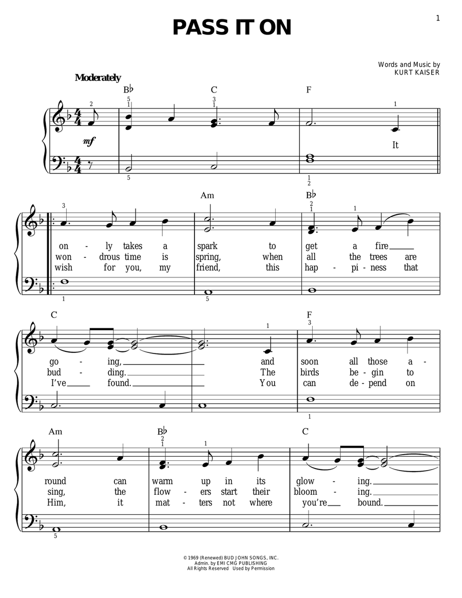 Pass It On Easy Piano scores gallery preview page 1