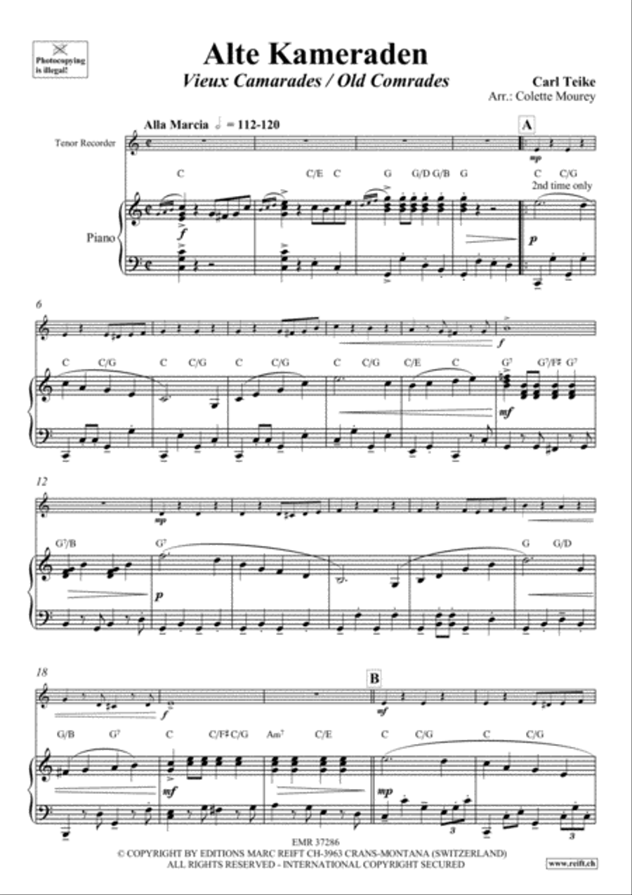 Alte Kameraden Tenor Recorder scores gallery preview page 4