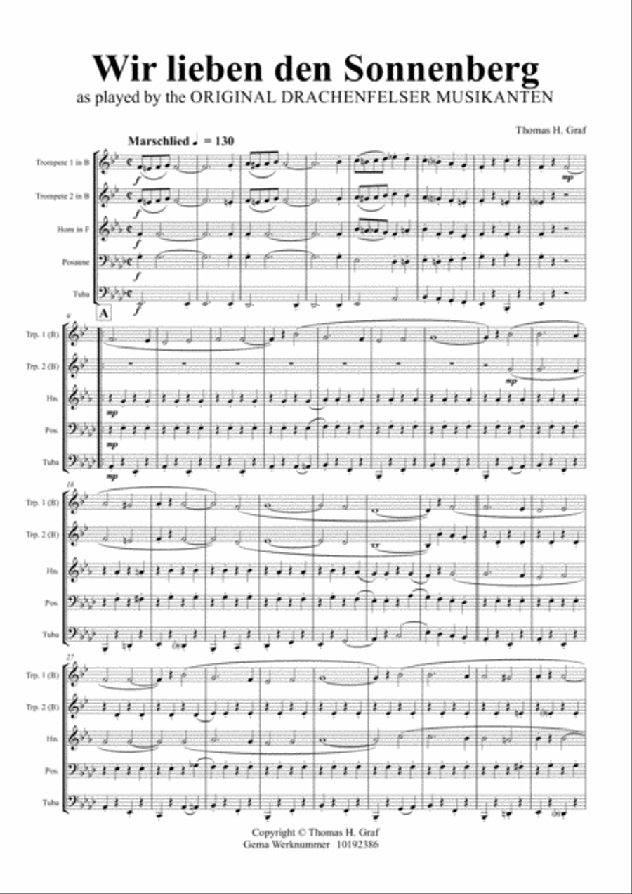 Wir lieben den Sonnenberg - German Polka - Oktoberfest - Brass Quintet Brass Quintet scores gallery preview page 1