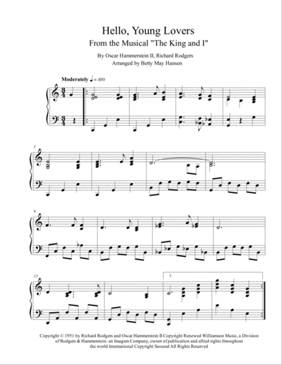 Hello, Young Lovers Hello, Young Lovers Piano Solo scores gallery preview page 1
