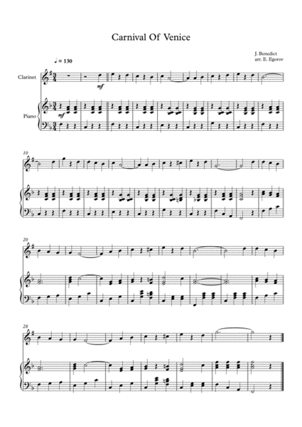 Carnival Of Venice, Julius Benedict, For Clarinet & Piano image number null