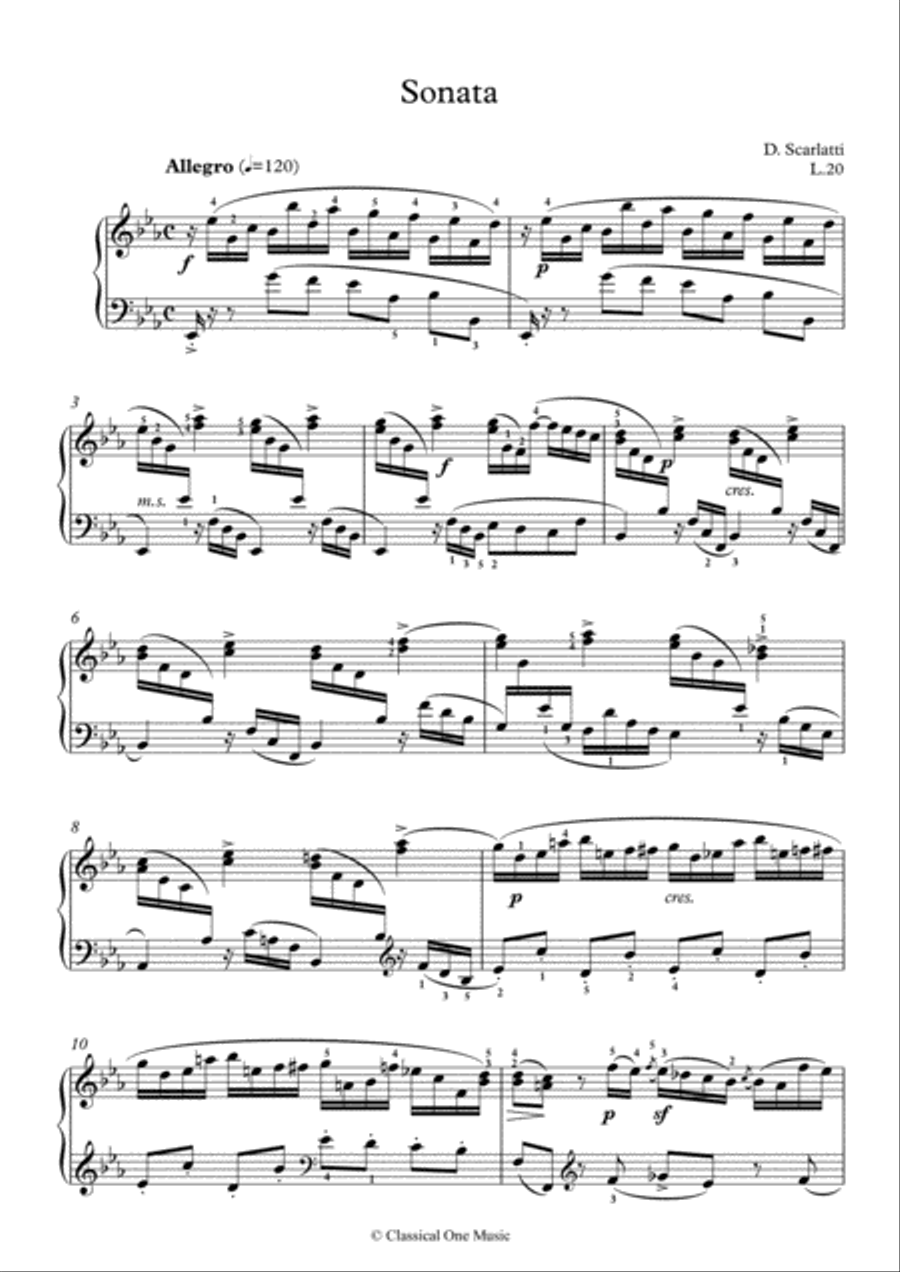 Scarlatti-Sonata in E flat-Major L.20 K.51(piano) Piano Solo scores gallery preview page 2