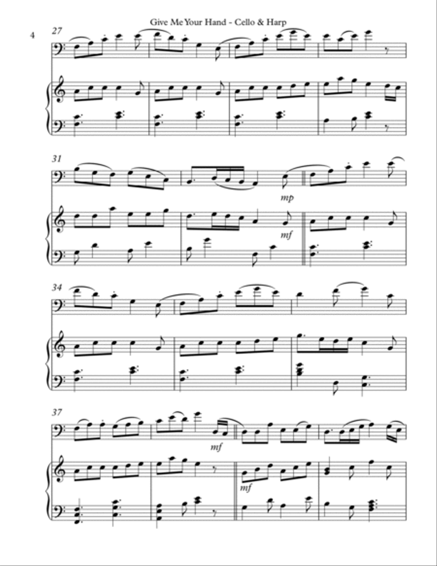 Give Me Your Hand, Duet for Cello & Harp String Duet scores gallery preview page 4