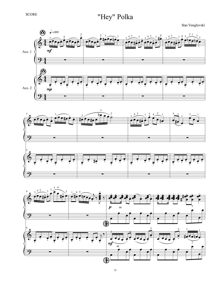 Hey Polka for Two Accordions Accordion scores gallery preview page 1