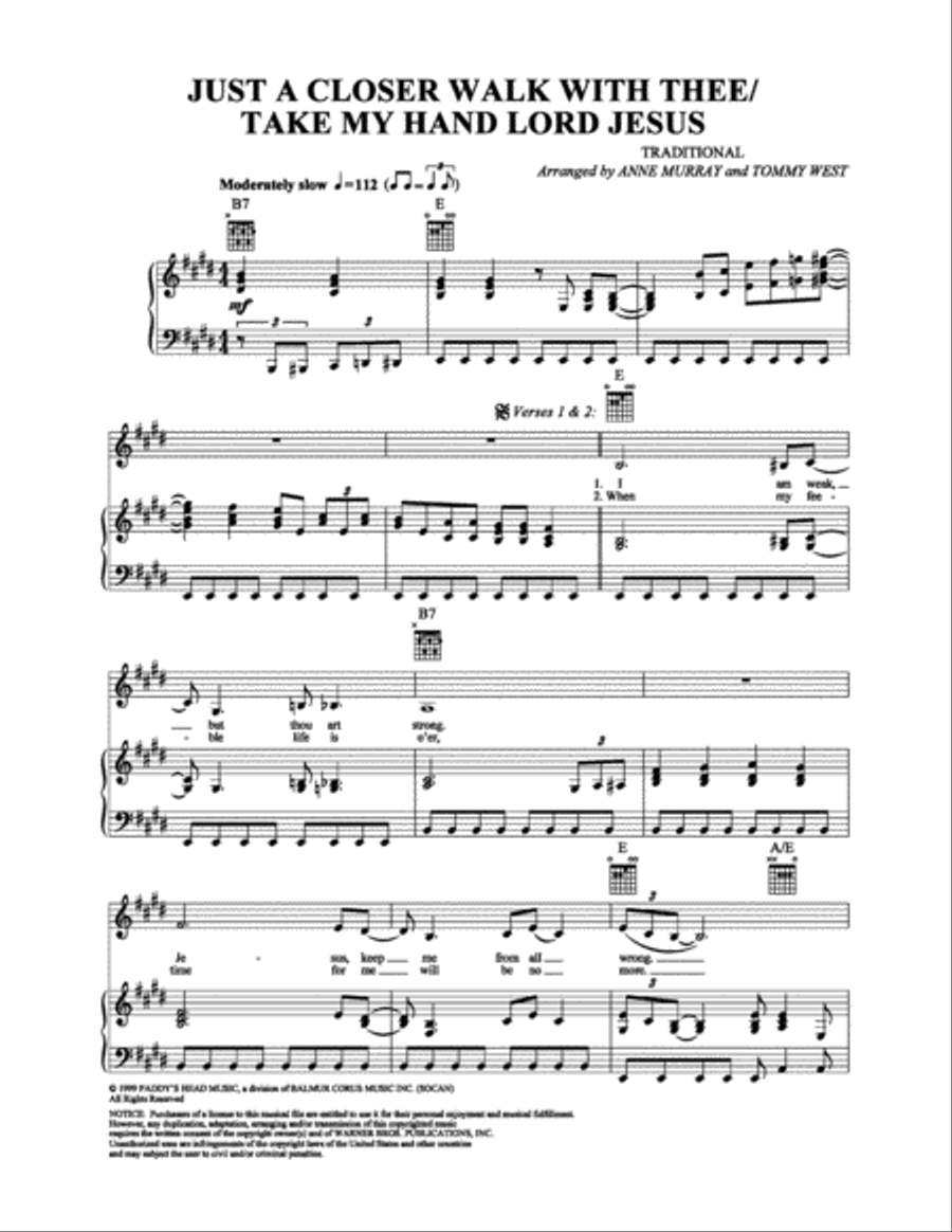 Just a Closer Walk with Thee/Take My Hand Lord Jesus Piano, Vocal, Guitar scores gallery preview page 1