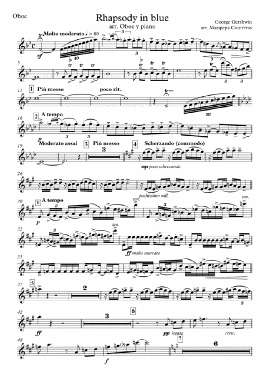 Rhapsody in blue for oboe and piano (oboe part) Piano Accompaniment scores gallery preview page 1