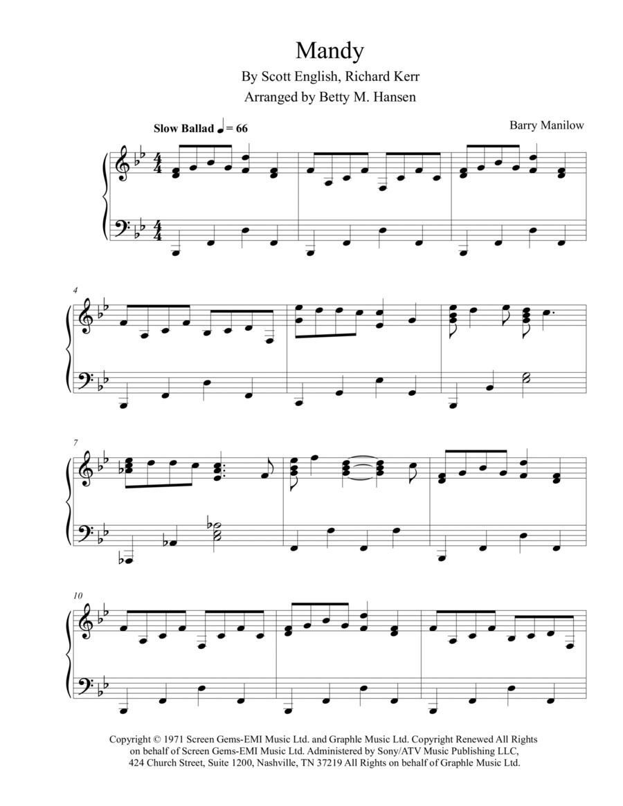 Mandy Piano Solo scores gallery preview page 1