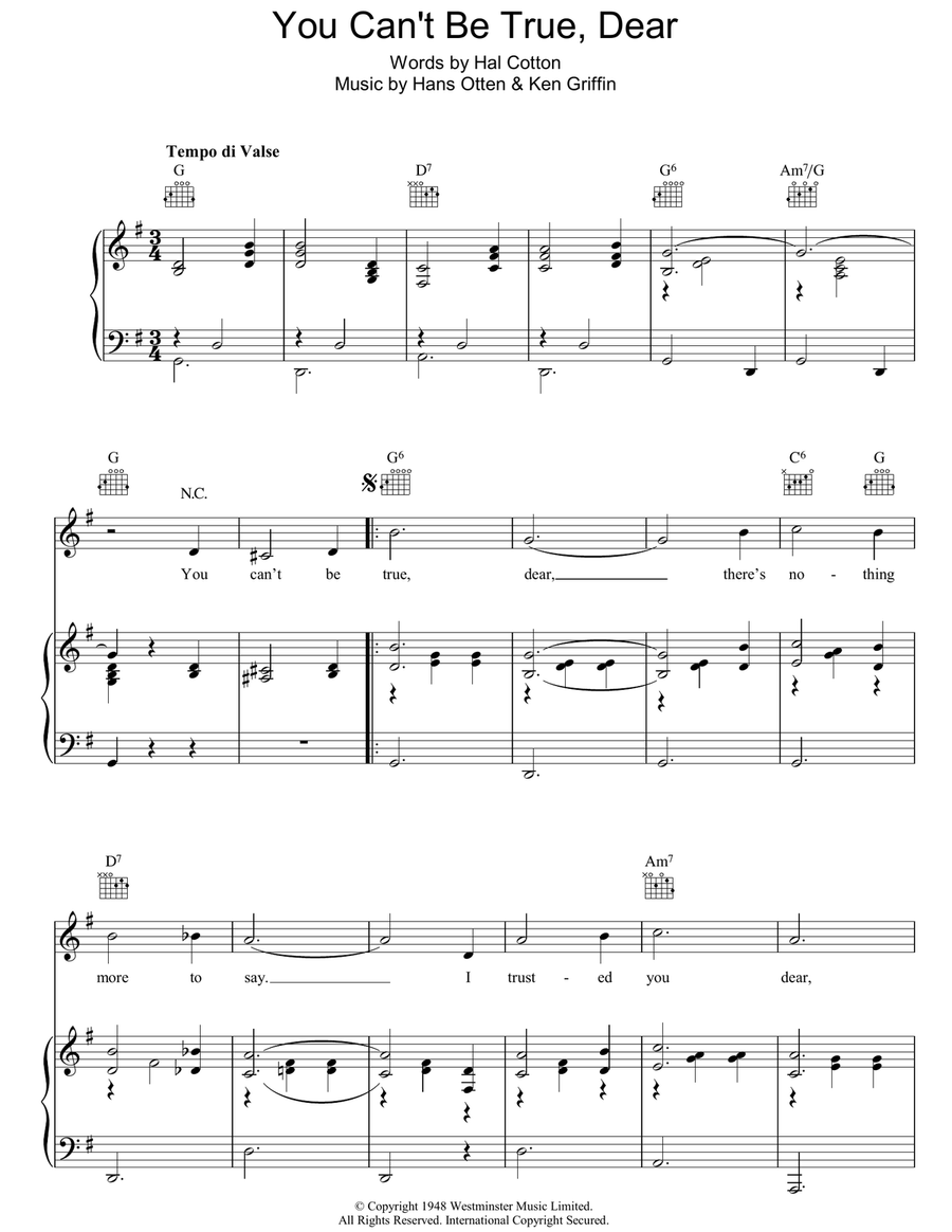You Can't Be True Dear You Can't Be True Dear Piano, Vocal, Guitar scores gallery preview page 1