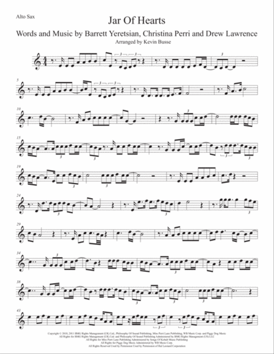 Jar Of Hearts Alto Saxophone scores gallery preview page 1