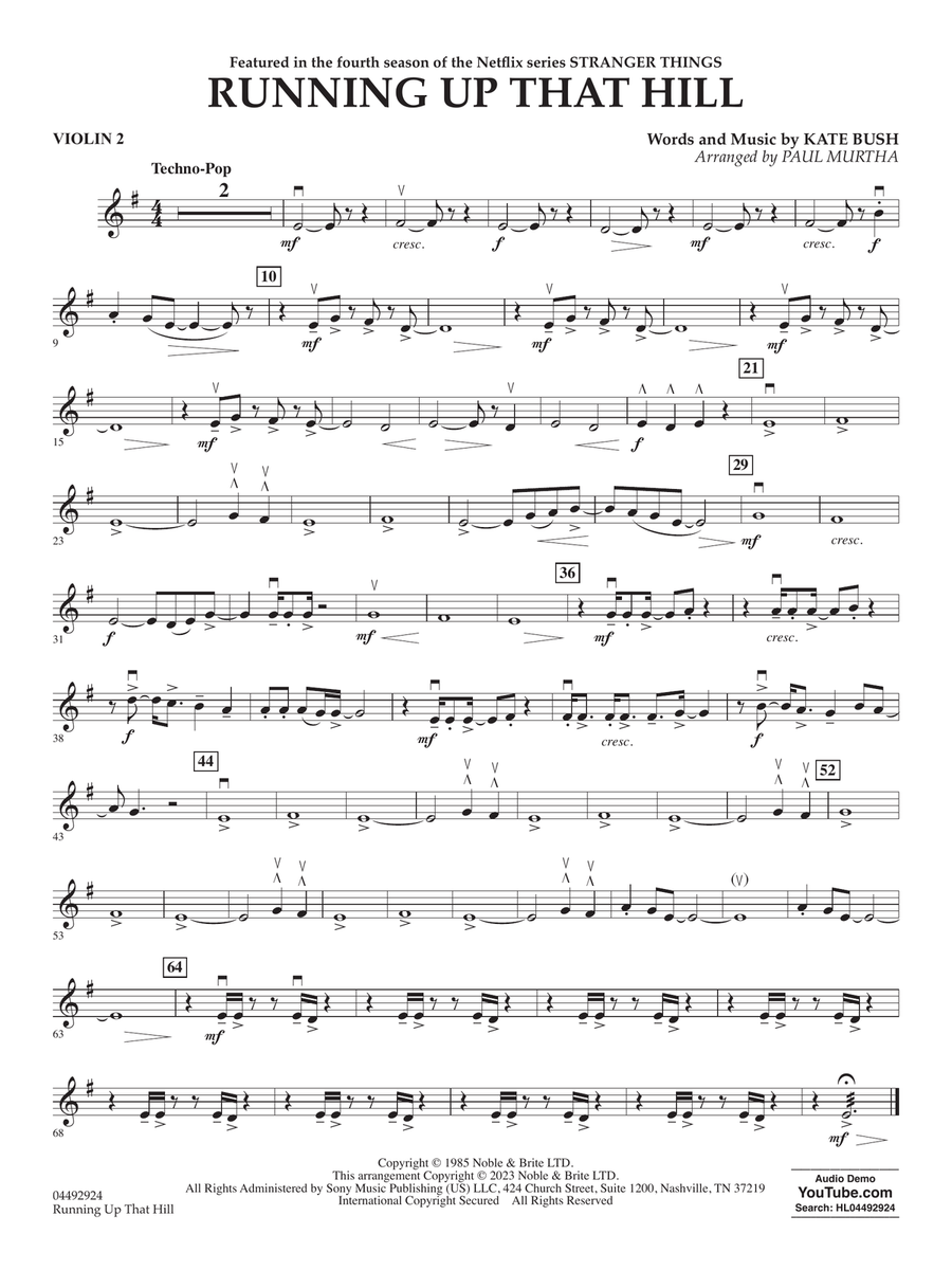 Running Up That Hill (arr. Paul Murtha) - Violin 2