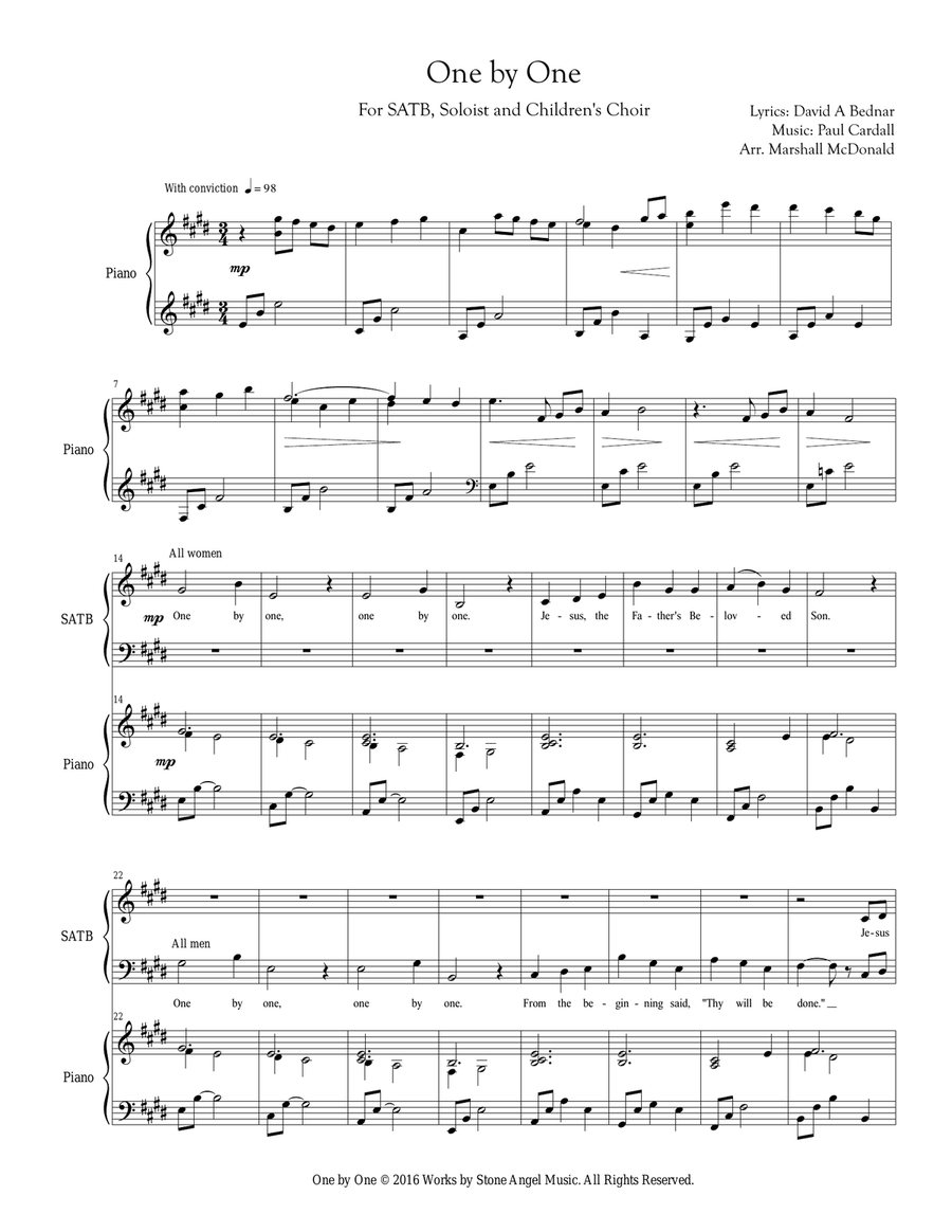 One by One - SATB (Paul Cardall, David A. Bednar) 4-Part scores gallery preview page 2