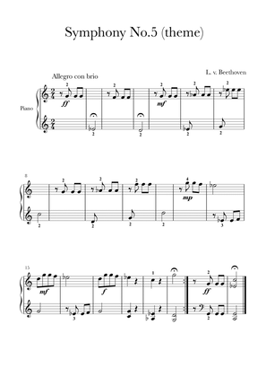 Book cover for Beethoven Symphony No. 5 (theme) - Easy Beginner Piano