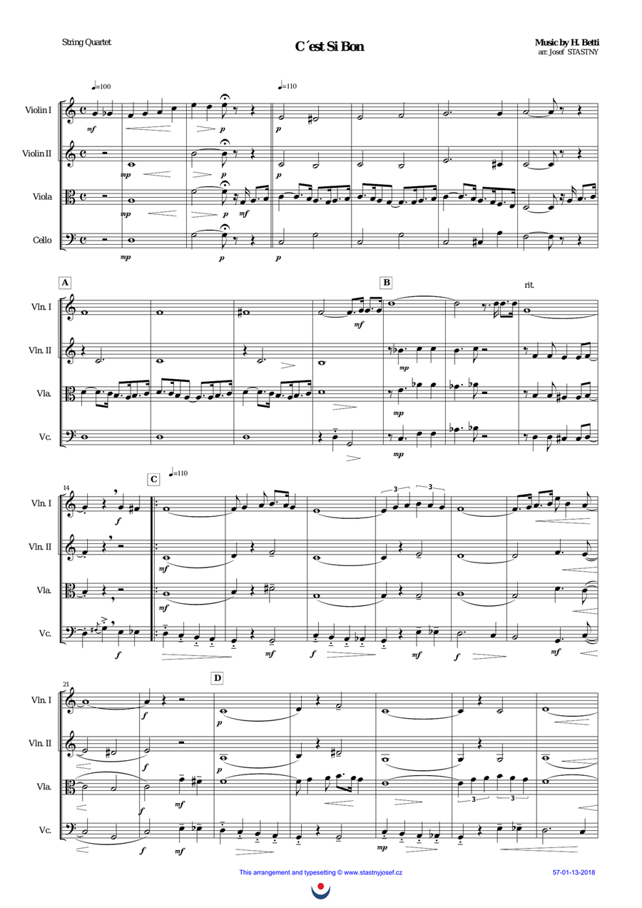 C´est Si Bon String Quartet scores gallery preview page 1