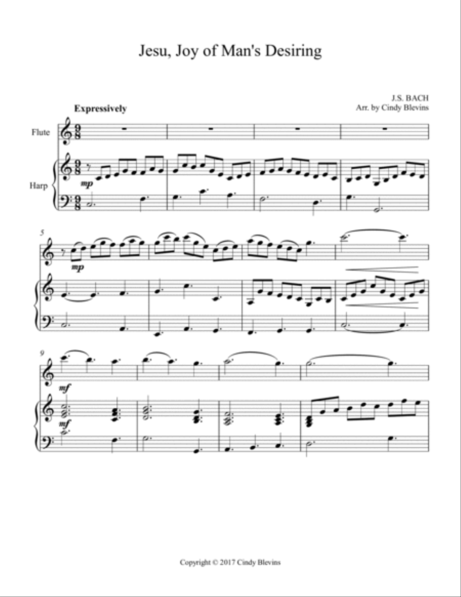 Jesu, Joy of Man's Desiring, for Harp and Flute Flute scores gallery preview page 2