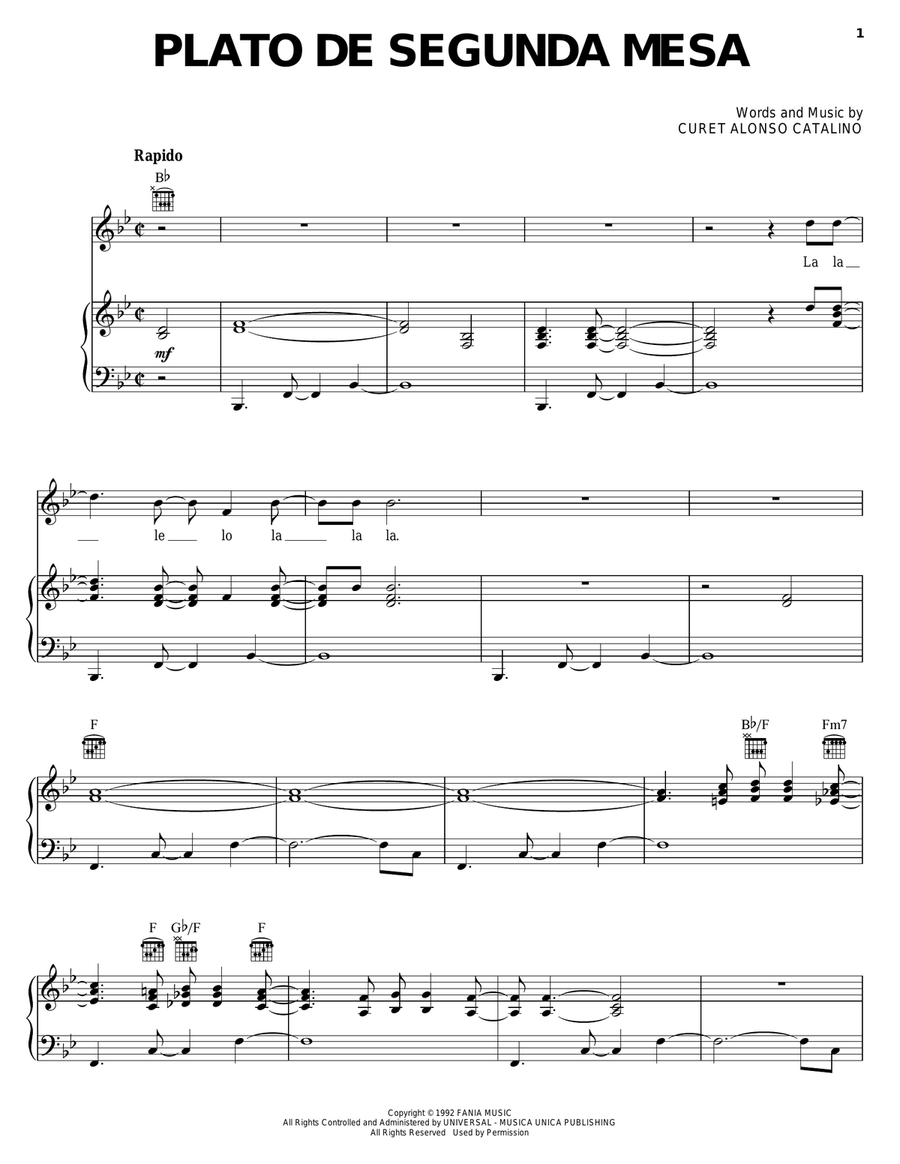 Plato De Segunda Mesa Plato De Segunda Mesa Piano, Vocal, Guitar scores gallery preview page 1