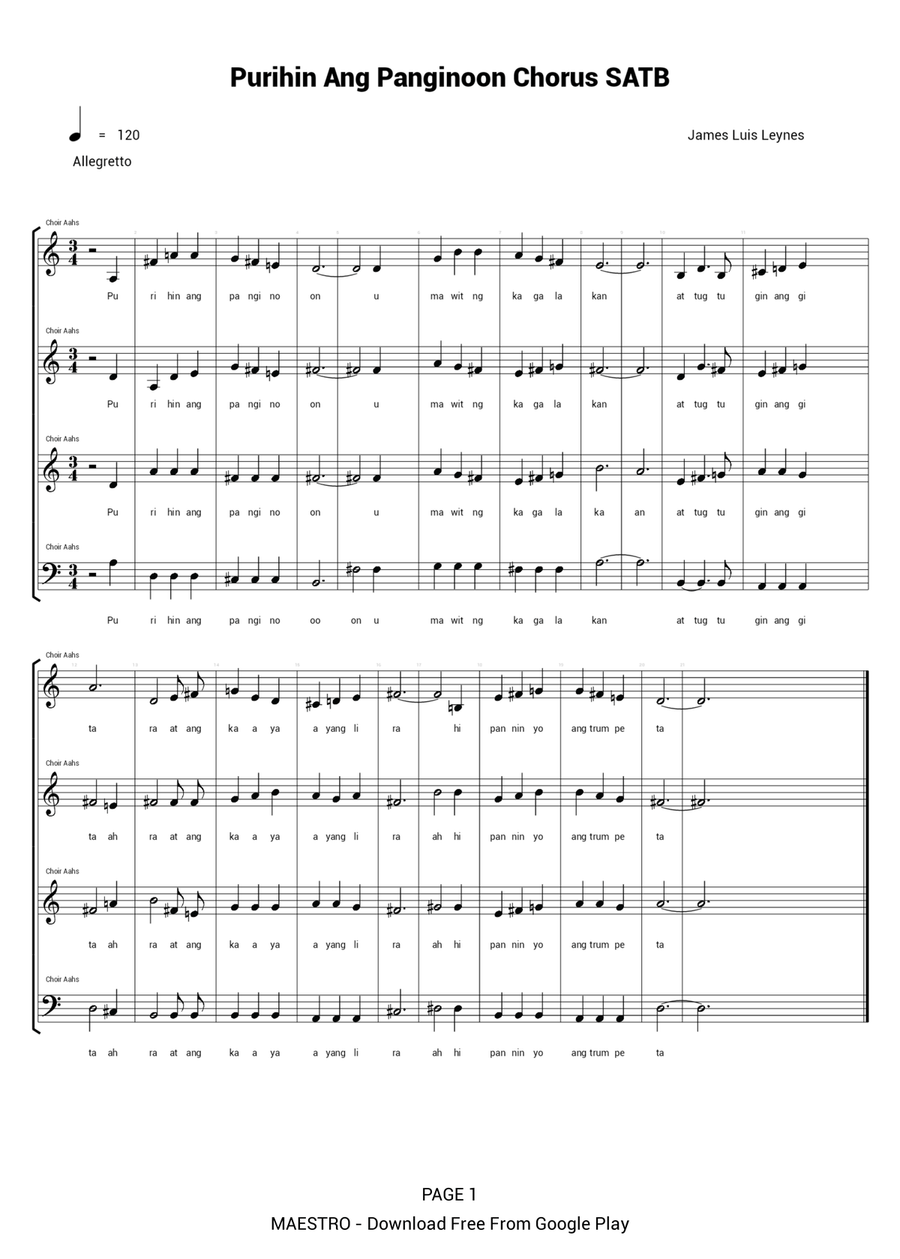 Purihin Ang Panginoon (Praise Our Lord) SATB Chorus 4-Part scores gallery preview page 1