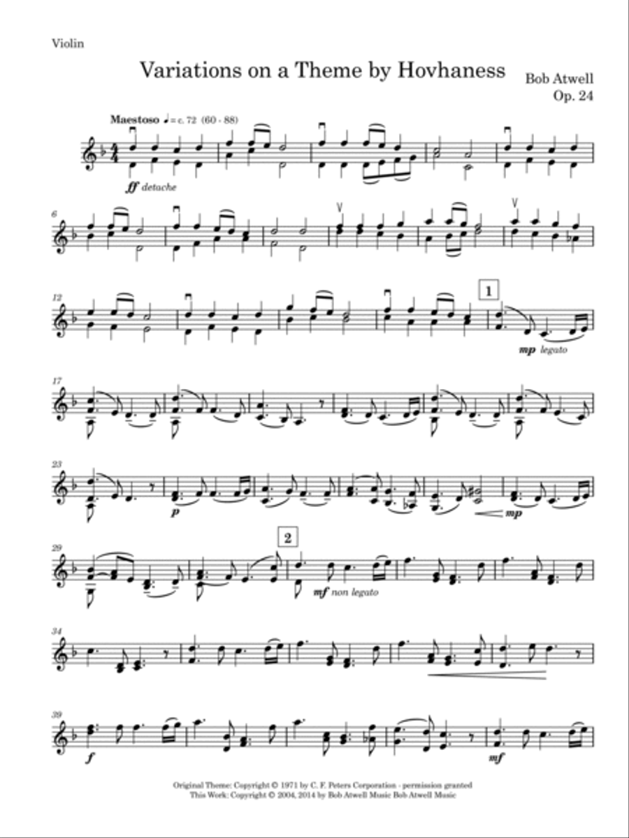 Variations on a Theme by Hovhaness (Violin) Violin Solo scores gallery preview page 3