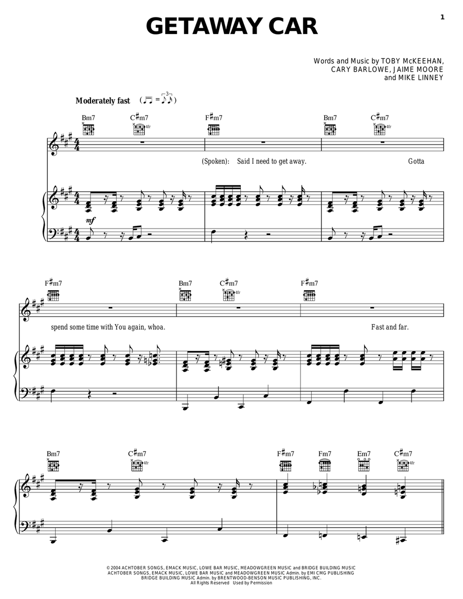 Getaway Car Getaway Car Piano, Vocal, Guitar scores gallery preview page 1