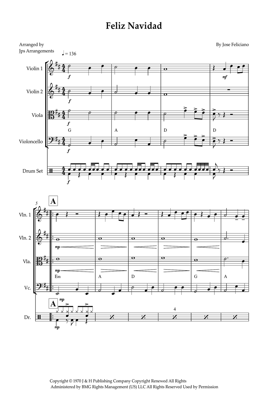 Feliz Navidad String Quartet scores gallery preview page 1