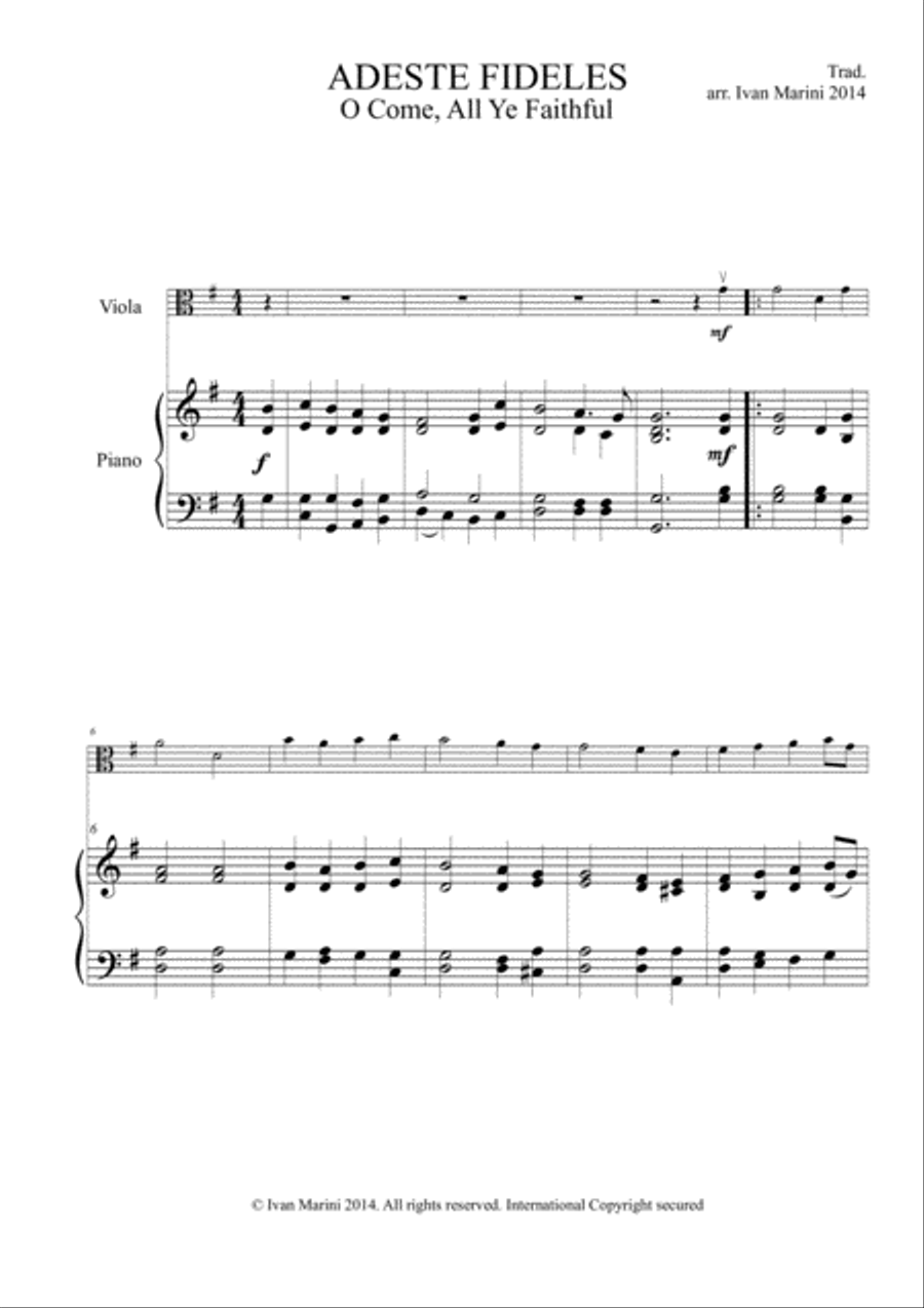 ADESTE FIDELES - O COME, ALL YE FAITHFUL - for Viola and Piano Piano scores gallery preview page 1