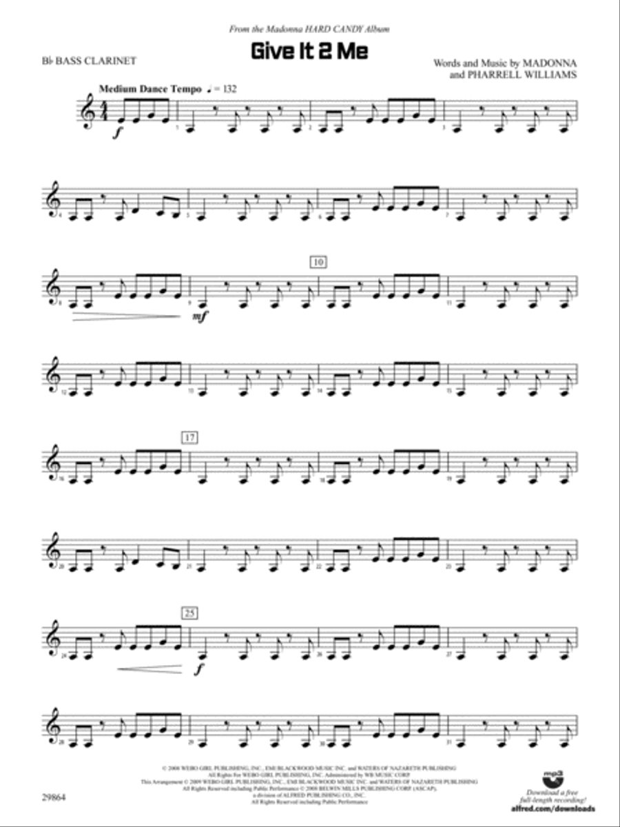 Give It 2 Me: B-flat Bass Clarinet Concert Band scores gallery preview page 1