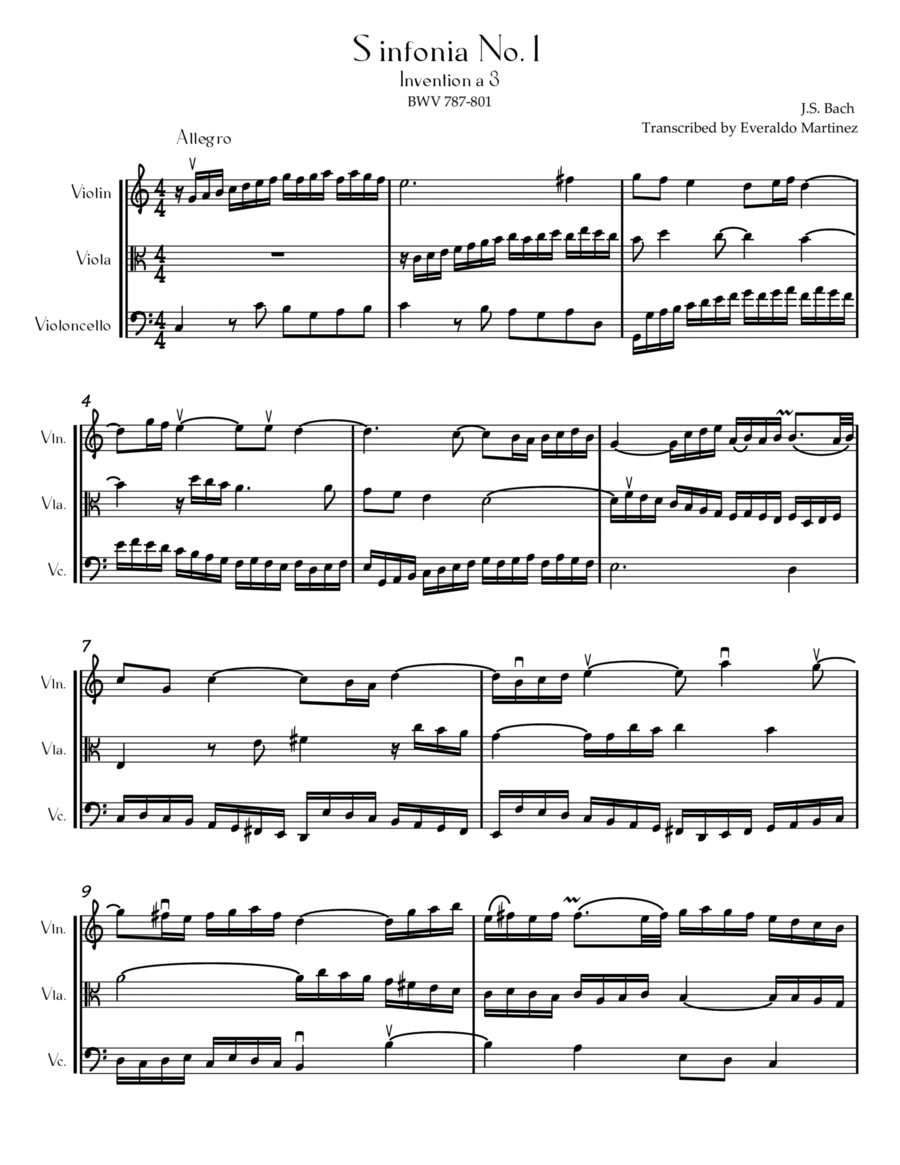 Invention a 3 voices Sinfonia No. 1 BWV 787 image number null