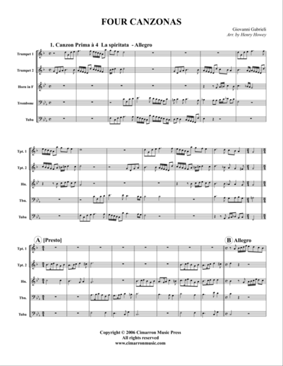 Four Canzonas Brass Quintet scores gallery preview page 1