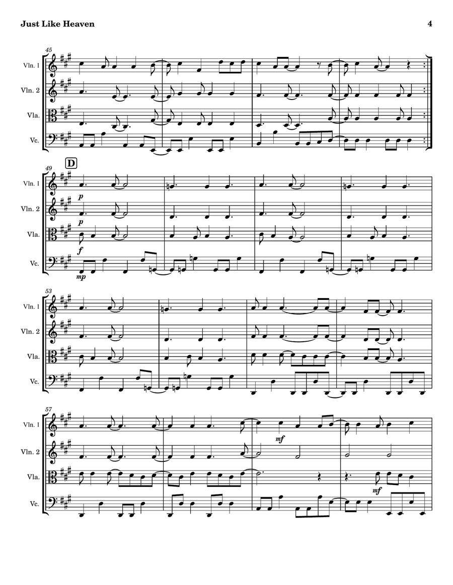 Just Like Heaven String Quartet scores gallery preview page 4