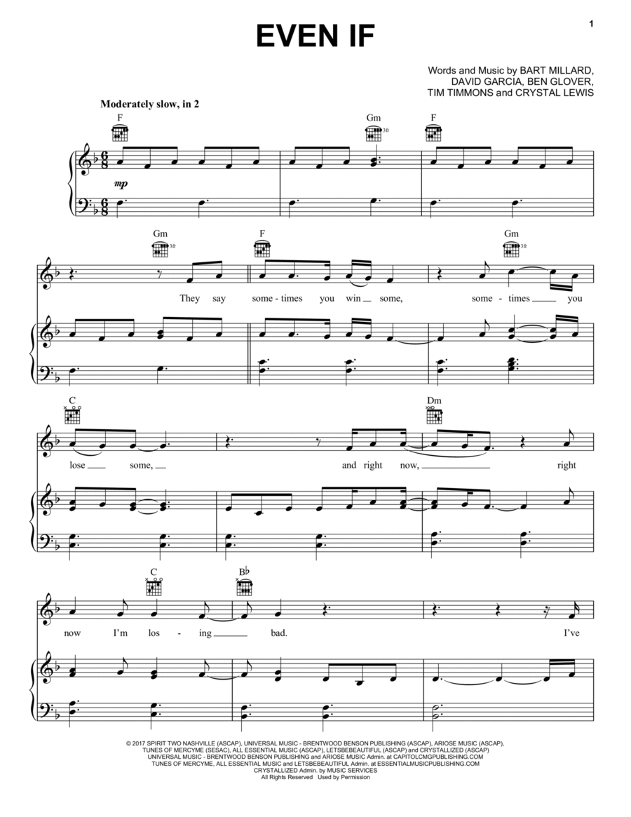 Even If Piano, Vocal, Guitar scores gallery preview page 1