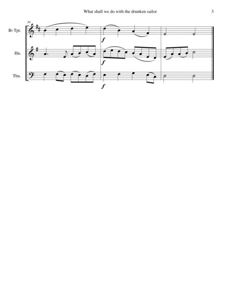 Drunken Sailor for brass trio (trumpet, horn, trombone) image number null