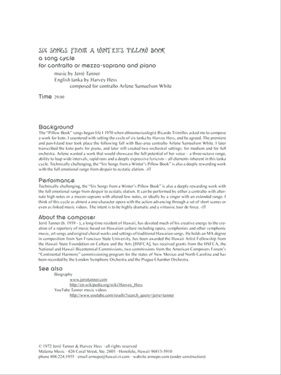 Six Songs from a Winter's Pillow Book Alto Voice scores gallery preview page 2