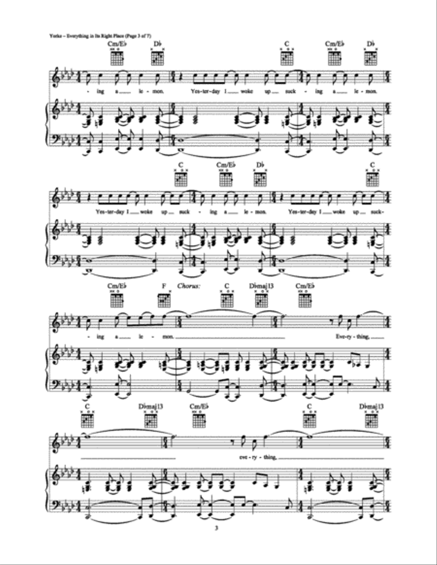 Everything in Its Right Place Piano, Vocal, Guitar scores gallery preview page 3