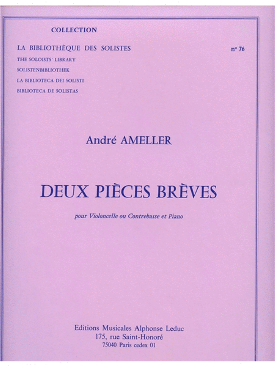 Ameller 2 Pieces Breves Lm076 Cello Or Double Bass & Piano Book Cello scores gallery preview page 1
