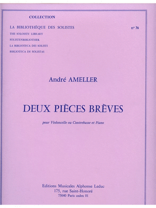 Ameller 2 Pieces Breves Lm076 Cello Or Double Bass & Piano Book