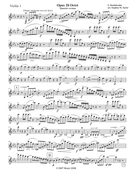 Mendelssohn Octet arr. for String Quartet op. 20 in Eb image number null