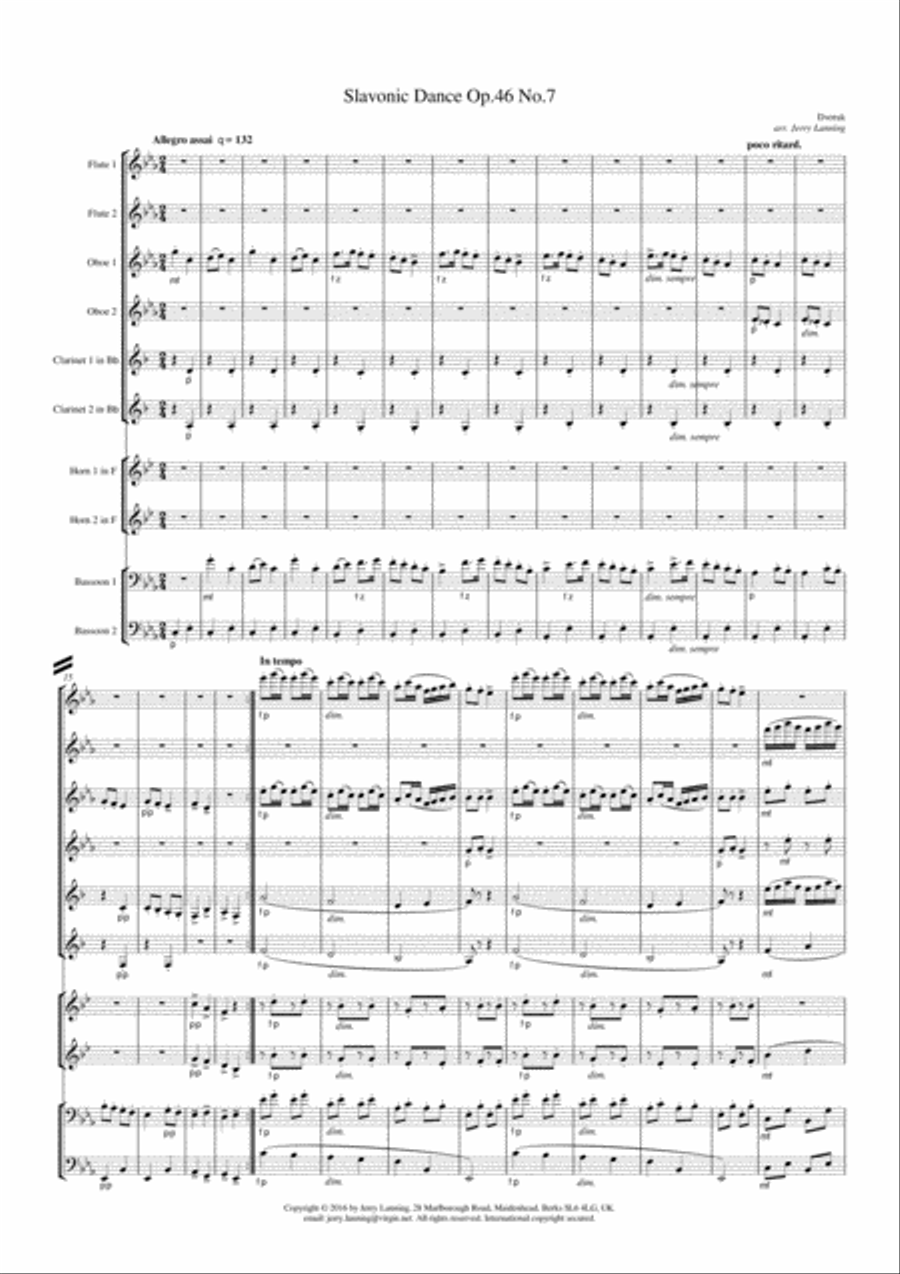 Dvorak Slavonic Dance Op 46 No 7 arranged for ten winds image number null