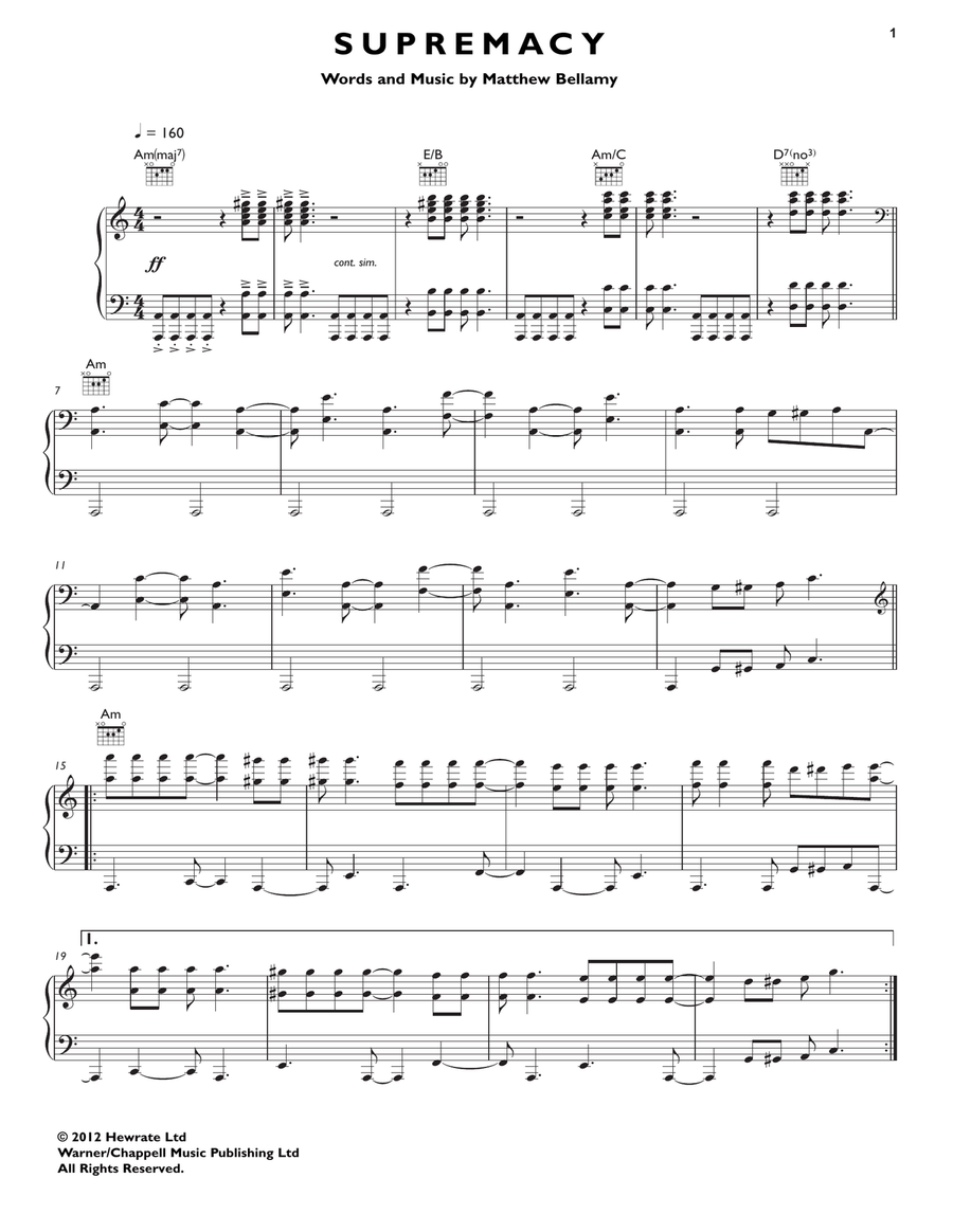 Supremacy Piano, Vocal, Guitar scores gallery preview page 1