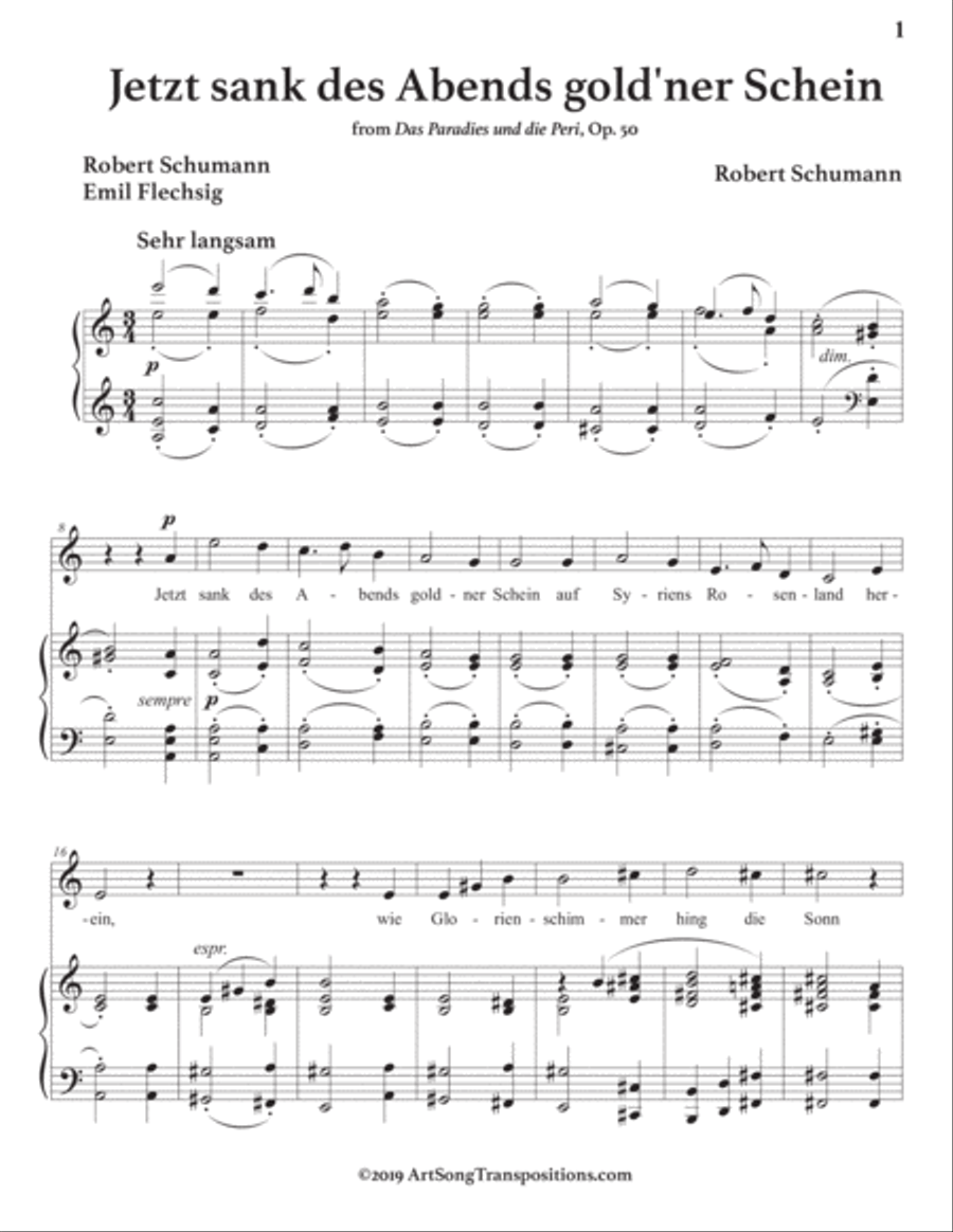 SCHUMANN: Jetzt sank des Abends gold'ner Schein, Op. 50 (transposed to A minor) Voice scores gallery preview page 2